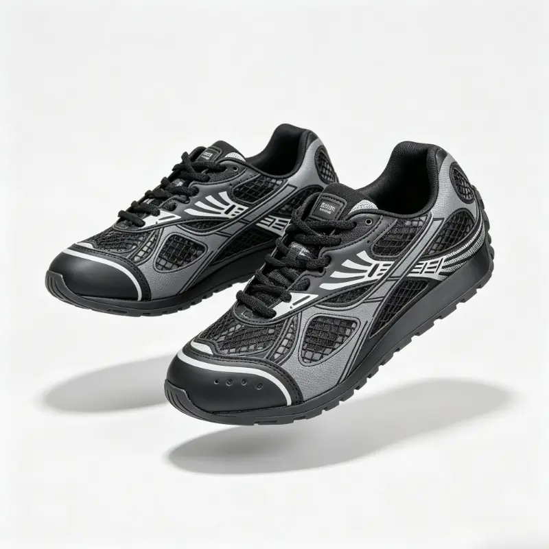 Vintage Mesh Running Sneakers for Men Women Breathable Lightweight Trail Hiking Shoes Non Slip Rugged Sole Casual Daily Wear Athletic Trainers Streetwear Fashion Low Top Lace Up Sports Footwear All Black Grey Outdoor Walking Sneaker