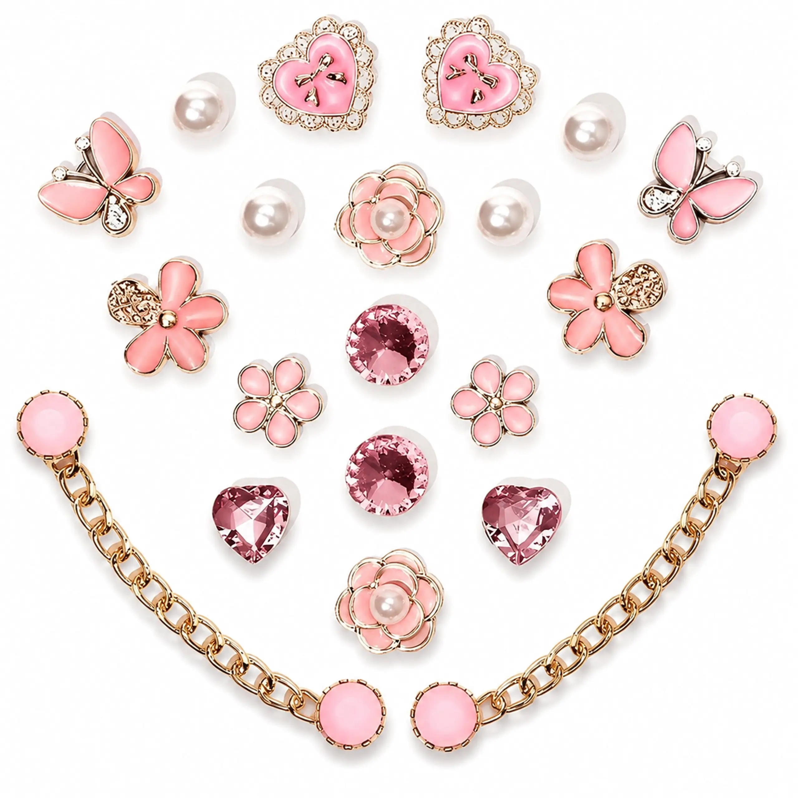 Women's Fashion Charm Set for Bags & Clogs, Rhinestone Decorative Charms with Butterfly, Crown, Pearl, Heart & Flower Designs, DIY Accessories for Tote Bags, Sandals, Backpacks & Purse Decoration,YM105