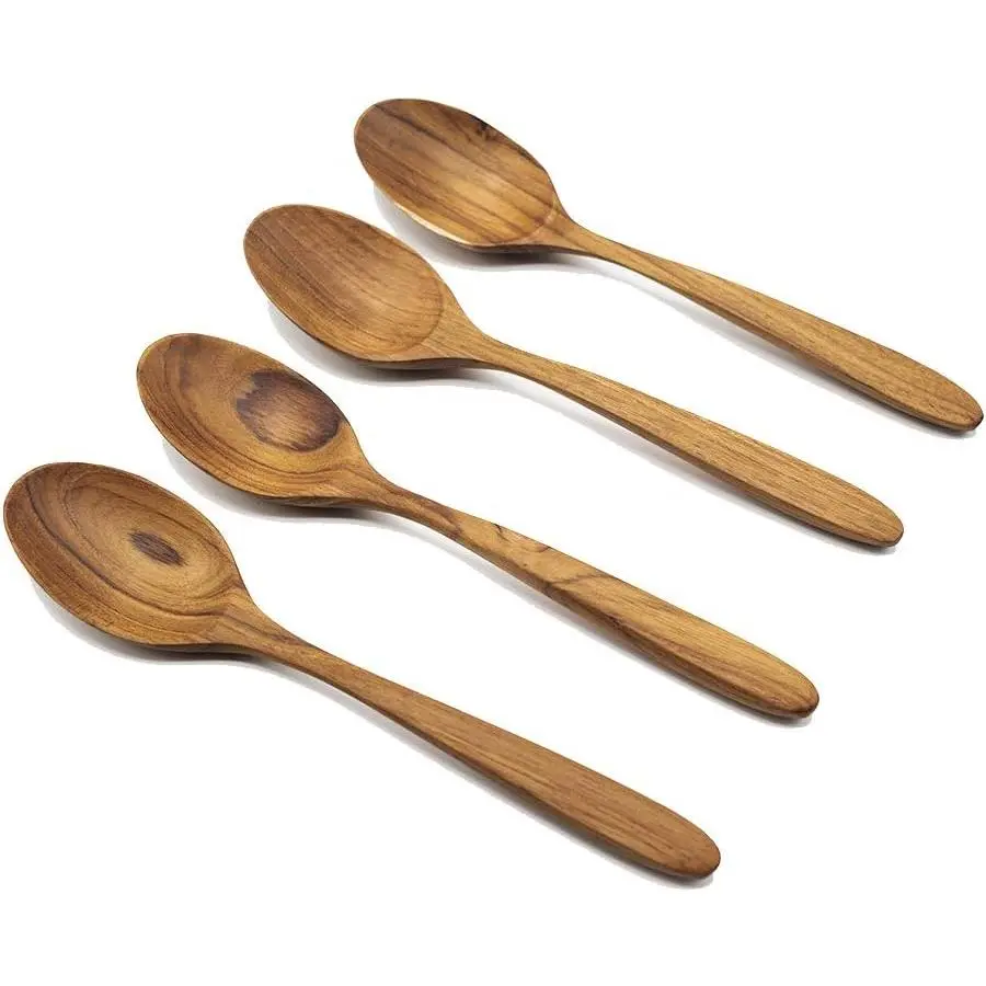 4 count Teak Wooden Spoons, 8 Inch  Soup Spoons  from High Moist-resistance Teakwood |  Wooden Spoons for Eating