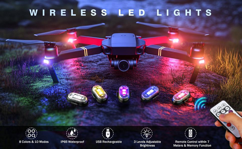 6PCS Wireless LED Lights for Car with Remote Control, Wireless LED Strobe Lights 8 Colors USB Charing IP65 Waterproof Anti-Collision Warning Light for Car Interior Truck Motorcycle Drone Aircraft Bike