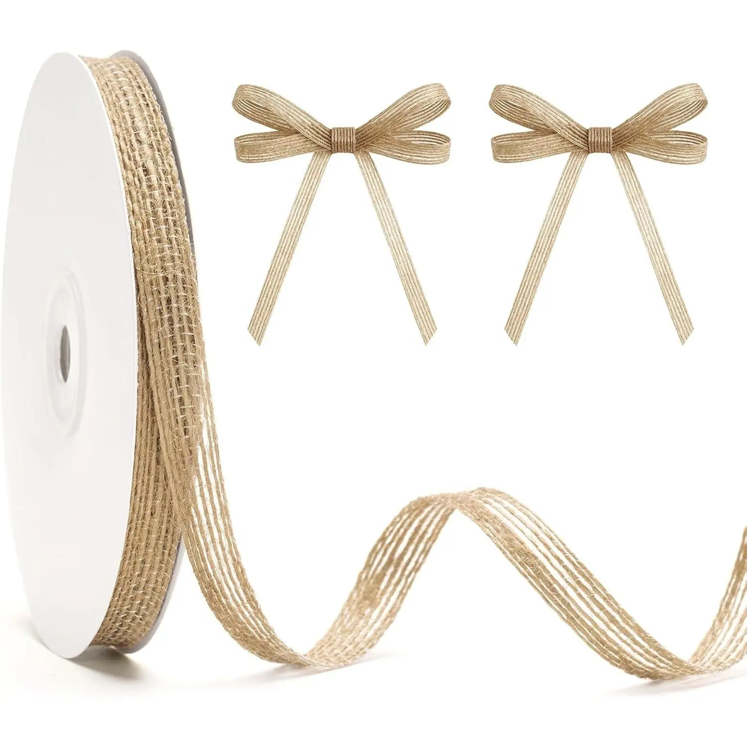Natural Jute Thin Burlap Ribbon – 3/8 Inch x 20 Yards Rustic Ribbon Roll with Spool for Crafts, Gift Wrapping, Wreaths, Wedding, Christmas and Rustic DIY Decorations