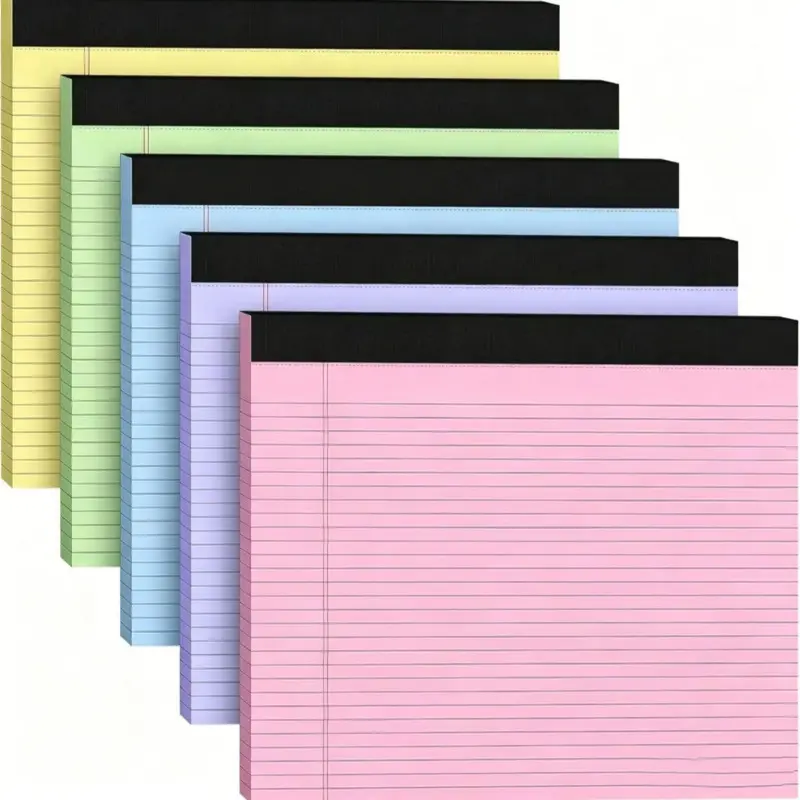 5pcs Legal Pad Set, Wide Ruled  Notebook Memo Pad Notepad with Lined Writing Pads, 30 Sheets Per Notebook, Double-Sided Printed Color Legal Pads, Suitable for Home, Office, School, Stationery