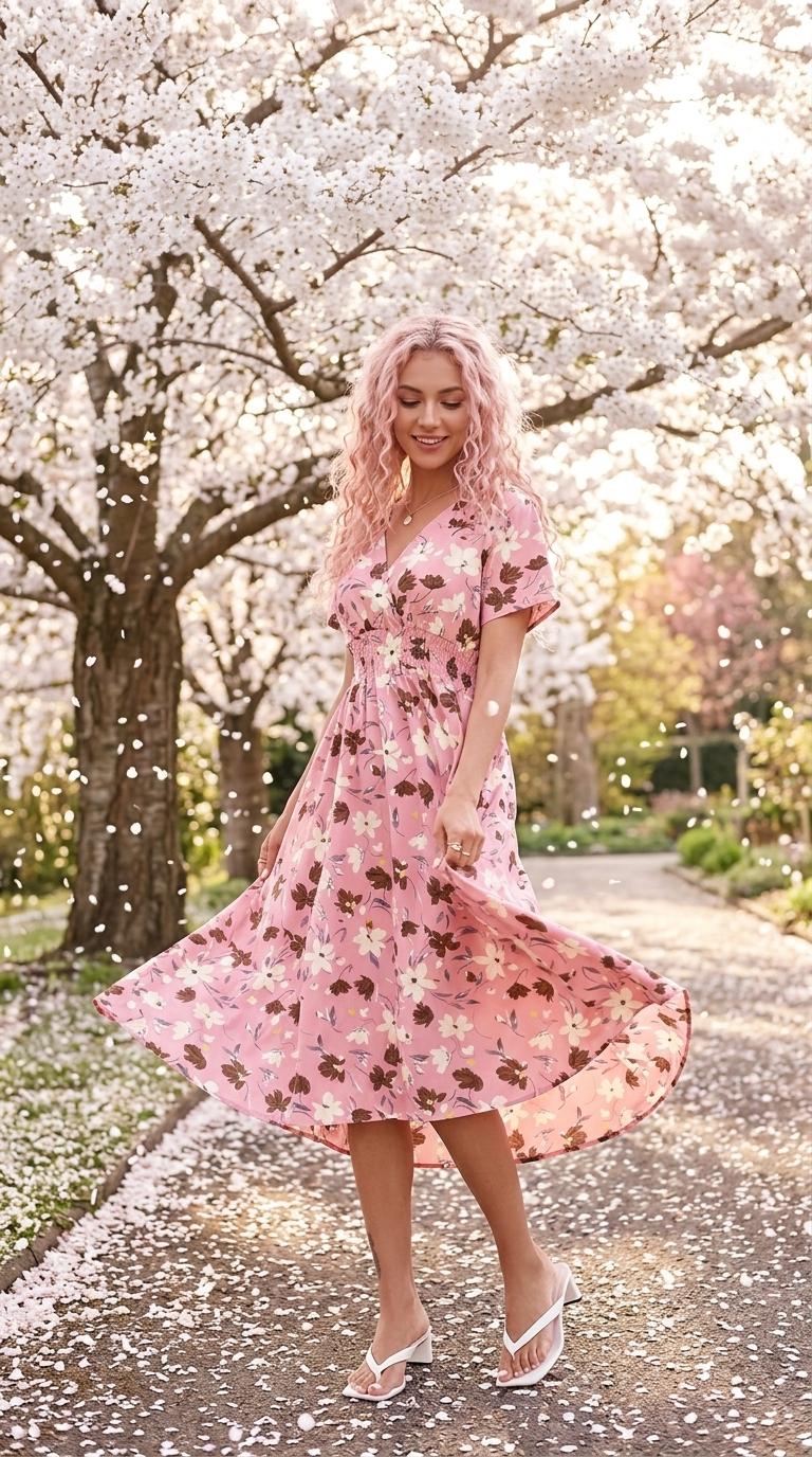 The Coralia Dress |       Midnight Mushroom Medley Summer Floral Print Short Sleeve Dress