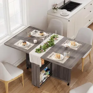 Mobile Drop Leaf Folding Table! Space Saving Dining Table with Storage Drawer and Rolling Casters for Small Apartments