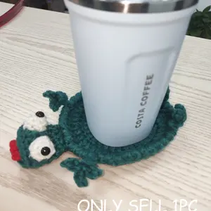 Finished Product Crochet Lizard Coaster, Fun Little Lizard Coasters, Cute 3D DIY Handmade Funny Amigurumi Animal Cup Mats for Beginners Adult Decorative Coasters for Drinks Drink Mug Rug for Home Decor