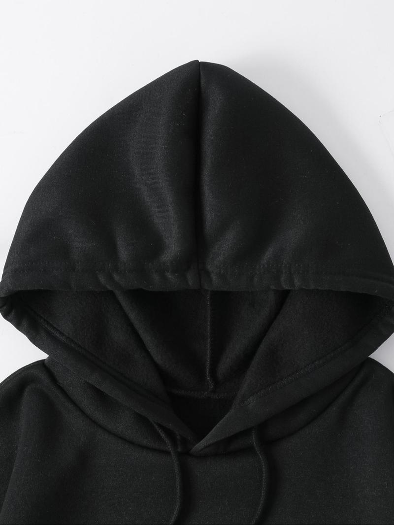 Bird & Letter Print Drop Shoulder Hoodie, Fashion Casual Drawstring Pocket Hooded Sweatshirt for Daily Holiday Outdoor Wear, Women Clothing for Fall & Winter