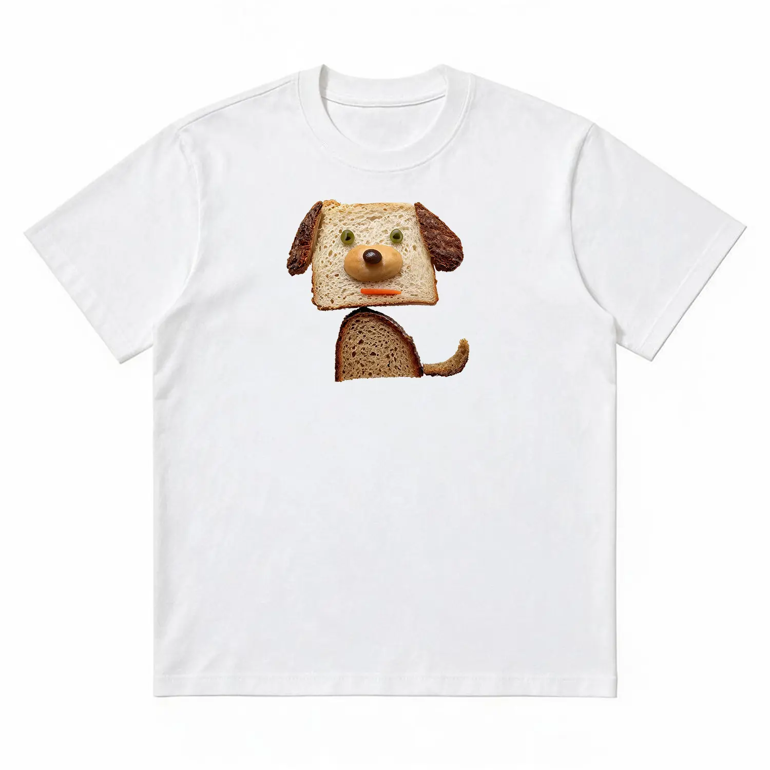 Unisex Vintage Graphic T-Shirt |     Trendy Streetwear Tee with Funny Toast Bread Dog Food Art Print |     Soft Cotton Casual Short Sleeve Top |     Men's Summer Graphic Shirt