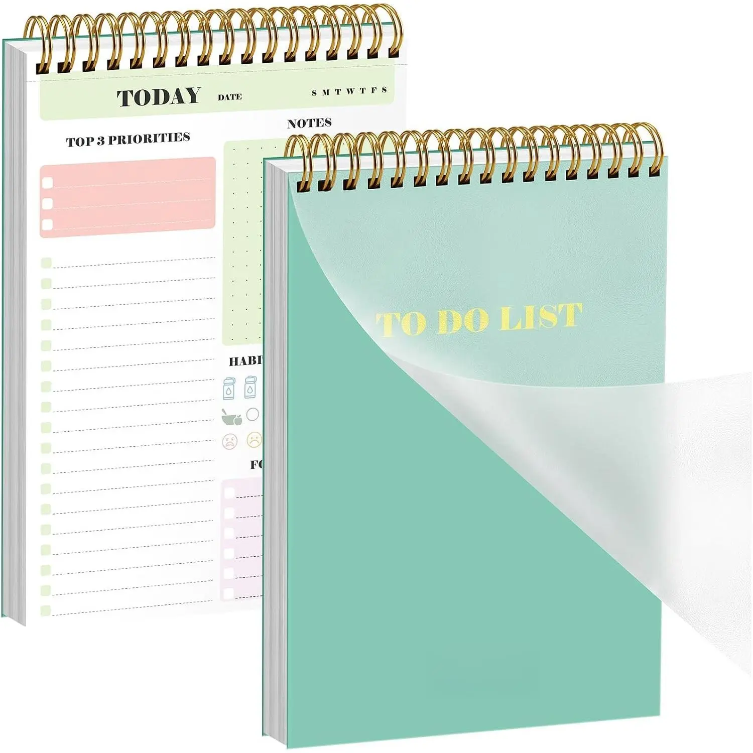 Notebook with  & Stain-resistant Cover, Undated Daily Planner  Notepad for Task Checklist, 5.5"x8.3" Top Spiral Organizer with Habit   Office School Supplies