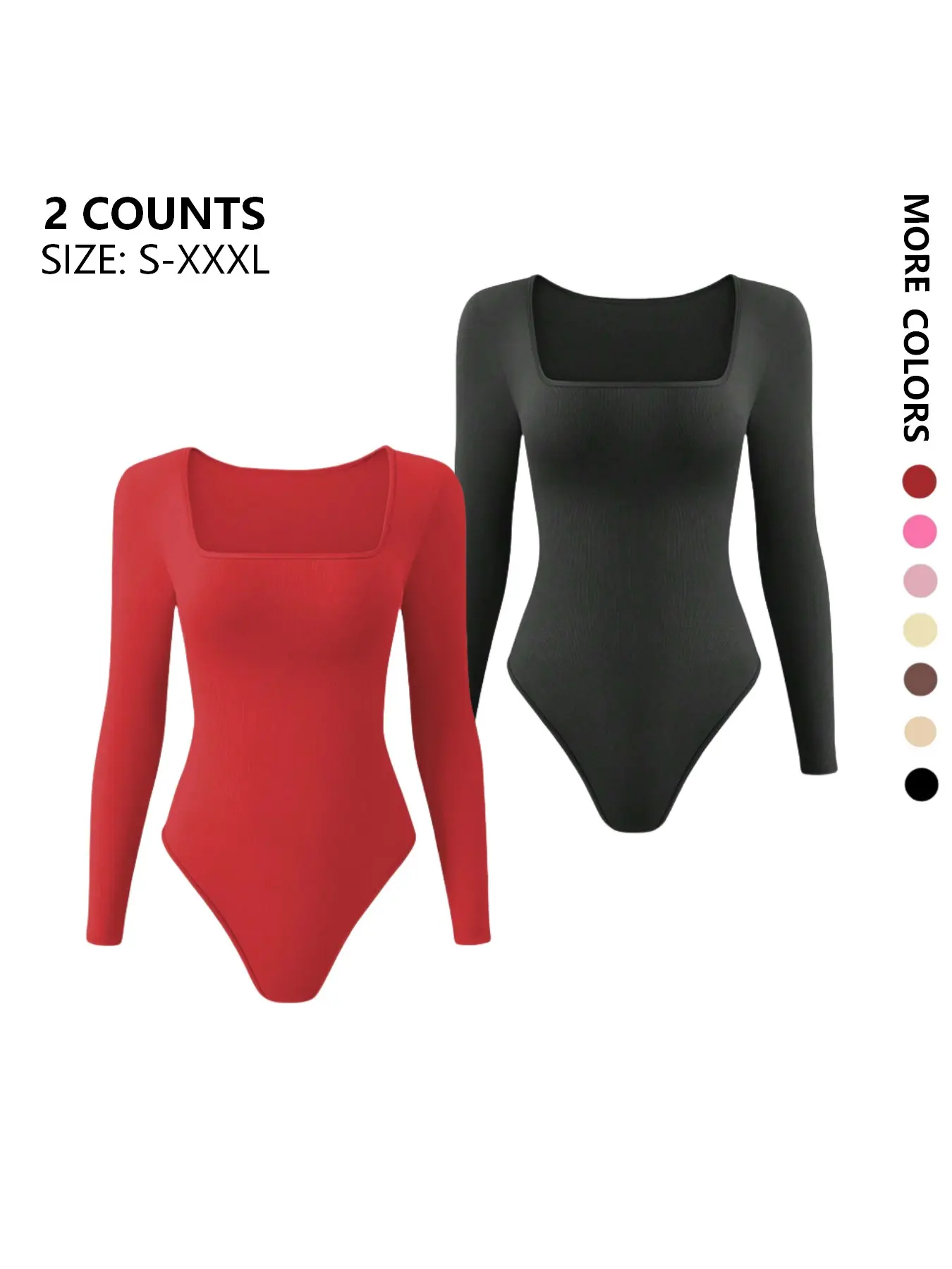 Women's Seamless Square Neck Long Sleeve Bodysuit, Comfortable Daily Wear Curve Hugging Compression Shapewear, Fall Winter Versatile Slim Fit Jumpsuit