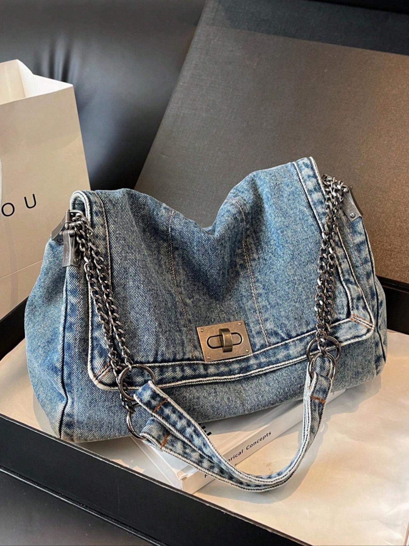 2026 Denim Bag Chain Shoulder Bag Women's Fashion Commuting Work Underarm Bag Vintage Texture Travel Handbag