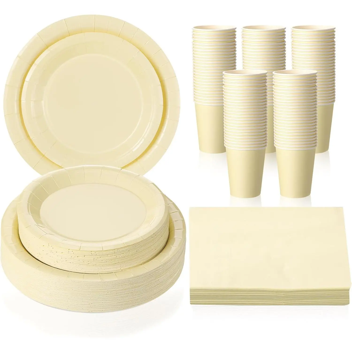 200 Pcs Yellow Disposable Paper Plates Cups and Napkins, Party Supplies Serve 50 Guests Disposable Paper Dinnerware Set for Birthday Wedding Baby Shower Family PicnicGift