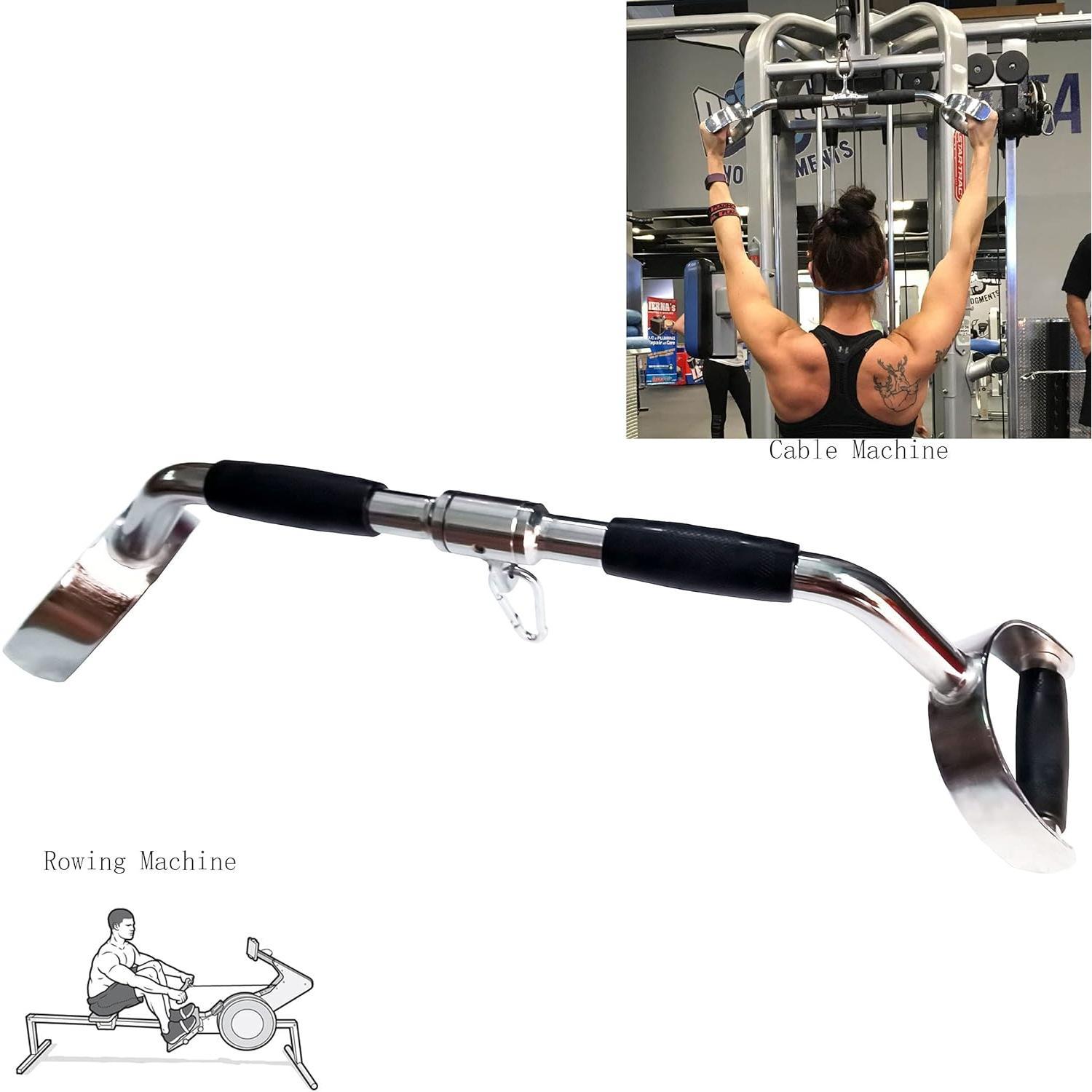 Wide Grip Lat Pull Down Bar  Attachment LAT Pull Down Bar Press Down Machine Attachments V-Shaped Bars with Rubber Handgrips & Revolving Hanger