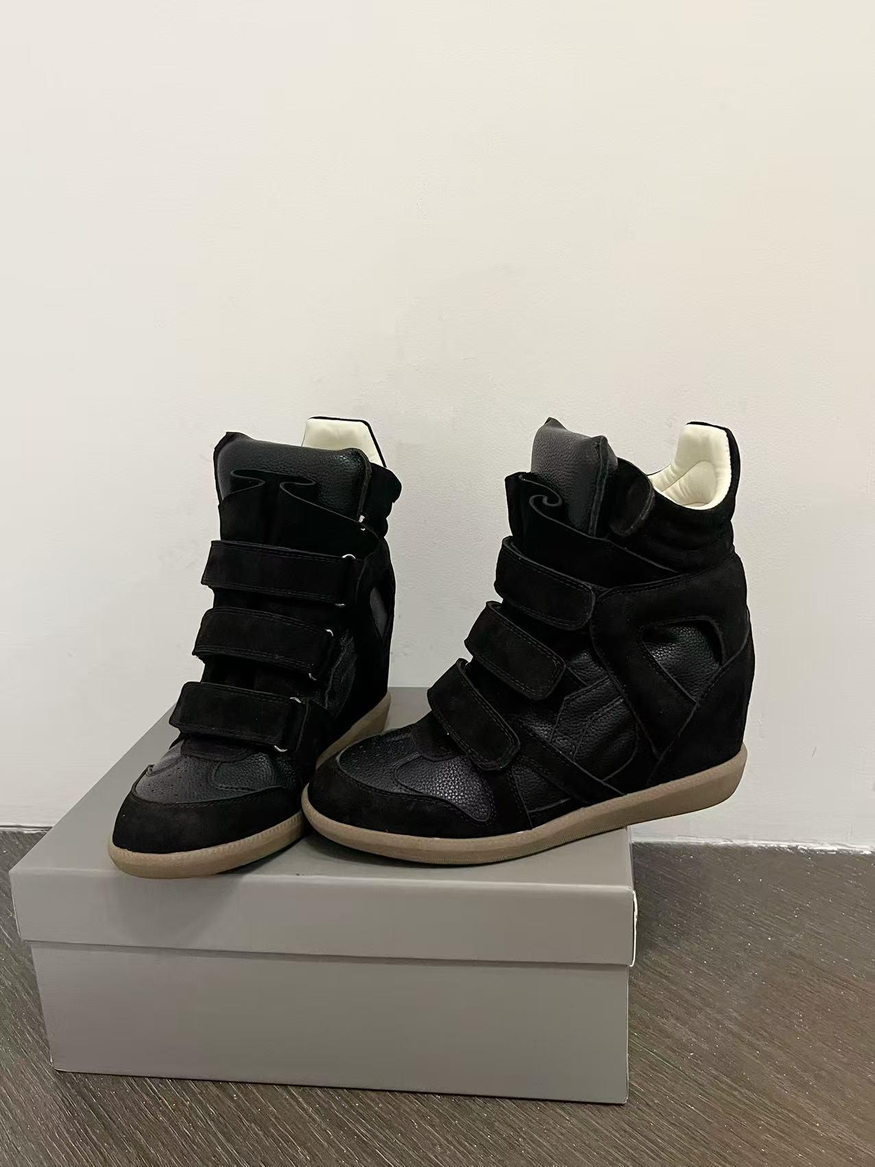 Velcro invisible inner heightening women's shoes 8CM slope heel color matching sports and leisure shoes high top shoes