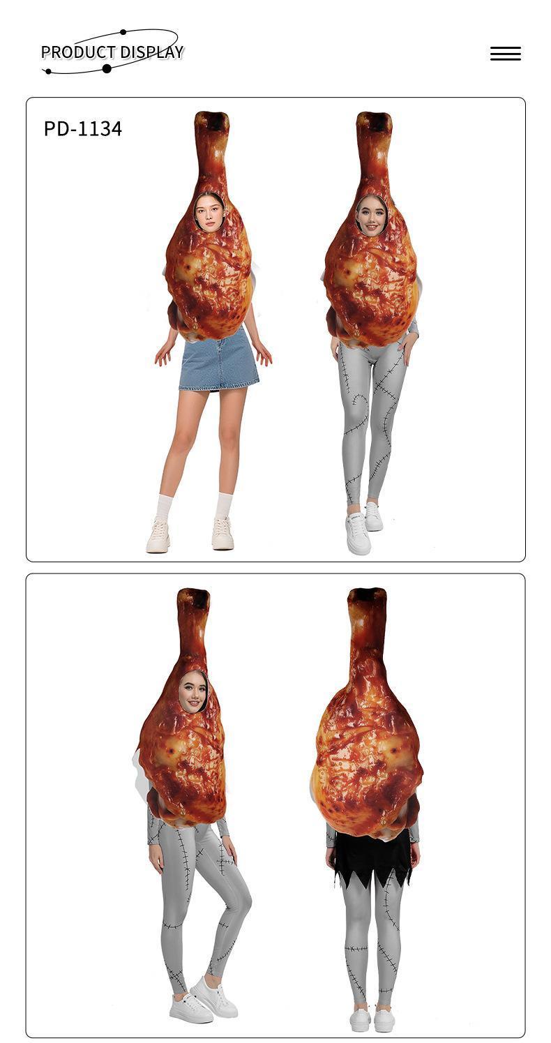 Women Men Bos Girls Halloween Roasted Turkey Cosplay Costume Funny Food Disguise Clothes Thanksgiving Performance Party Outfi