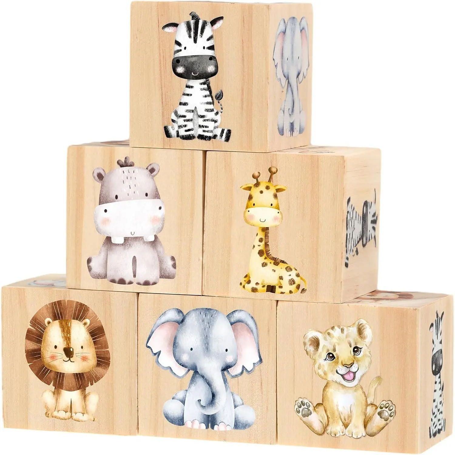 6 Pcs Safari Animals Nursery Decor Watercolor Shelf Decoration for Girls and Boys Bedroom Playroom Gift(Gift)