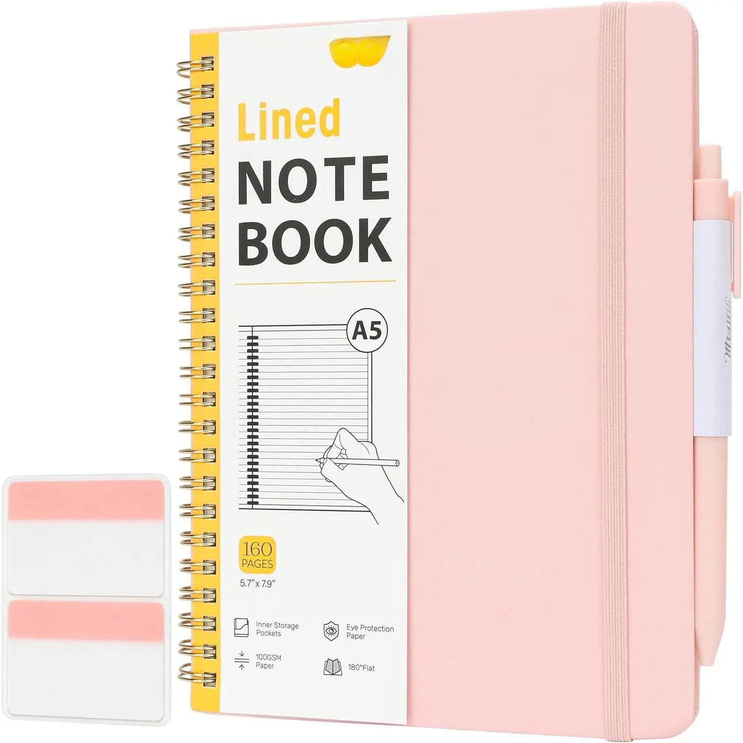 - Lined Spiral Journal Notebook, A5 (5.7"x7.9"), 160 Pages | Hardcover Spiral Bound College Ruled Notebooks with  and Sticky Tabs for Notes, Journaling, School & Daily Planning