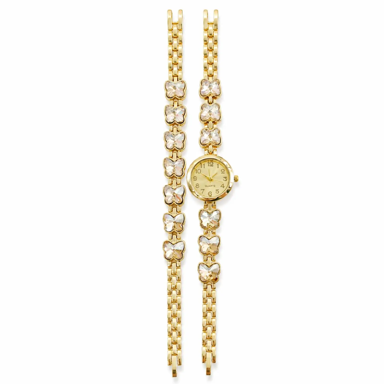 Women's Butterfly Watch and Bracelet Set, Elegant Wrist Watch with Sparkly Crystal Look Butterfly Accent, Dainty Fashion Jewelry Gift Set, Chic Everyday Bracelet Watch Accessories for Work, Party, Date Night, Birthday Holiday Gift for Her