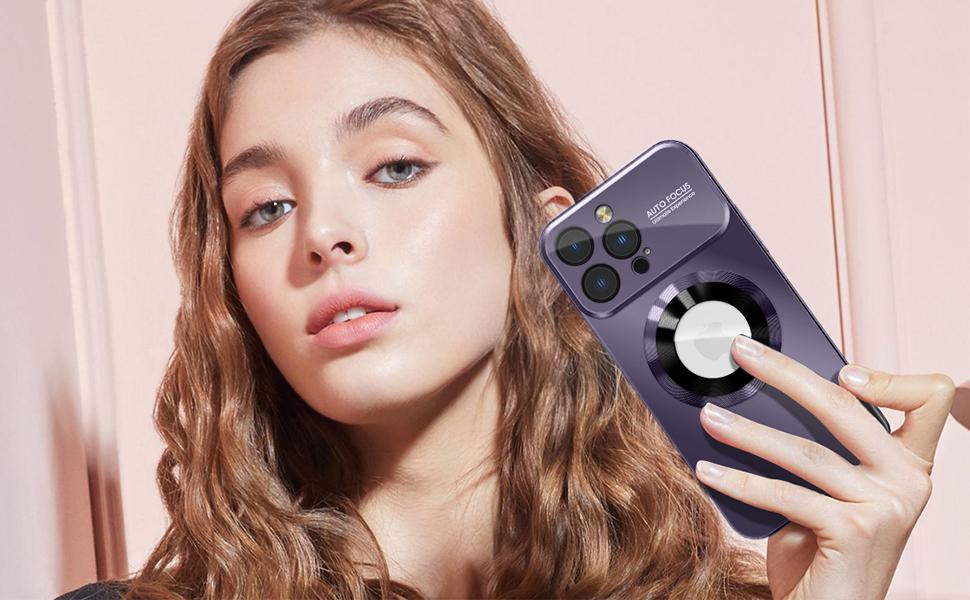 Magnetic for iPhone 17 Pro Max Cases 16 15 14 13 12Pro Max Plus, Compatible with MagSafe, Built-in Camera Lens Protector, Logo View, Military Grade Drop Proof Phone Case Cover case, Purple