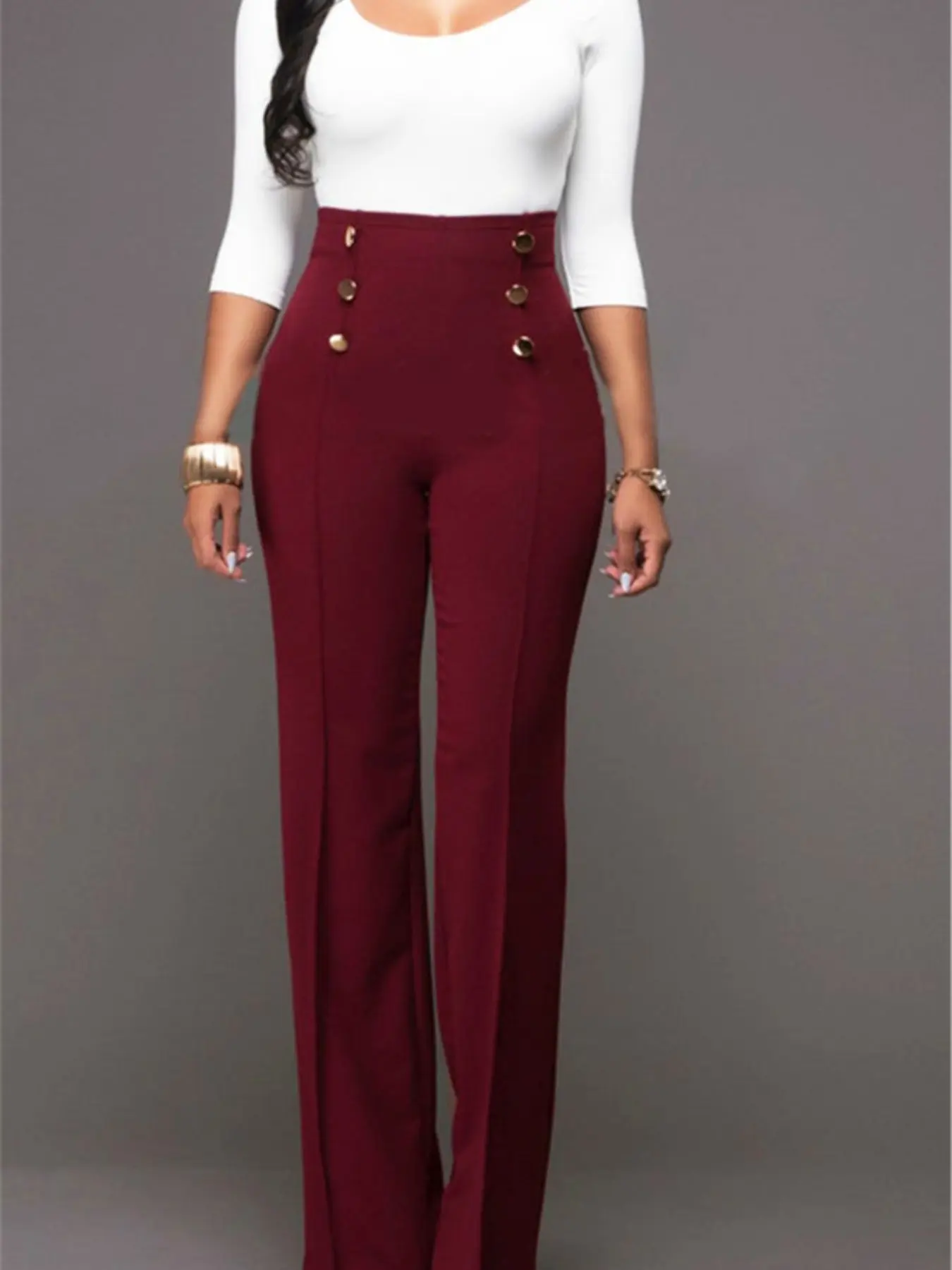 Summer New Double Button Wide Leg Pants, Buttons, High Waist Design, Elegant Commuter Long Pants, Versatile Fashion