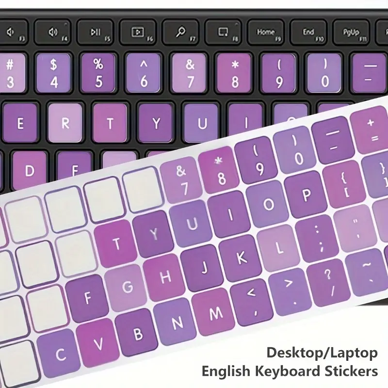 2pcs English Keyboard Stickers Russian Korean Key Stickers Colorful Stickers Purple Desktop Computer Universal Laptop Key Stickers