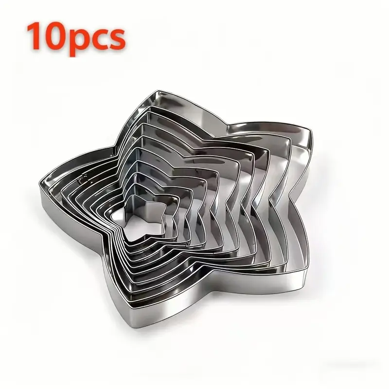 10pcs star cookie mold set stainless steel pentagonal cutter cookie mold fondant cake cheese cutter pastry mold baking tools Christmas gifts 10 sizes suitable for Christmas party daily baking tools.