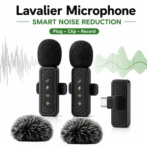 Wireless Lapel Microphone for USB-C Phones, 2-Pack, Noise-Canceling Clip-On Mic, Plug-And-Play Mini Mic for Live Streaming, Vlogs, Podcasts, Interviews