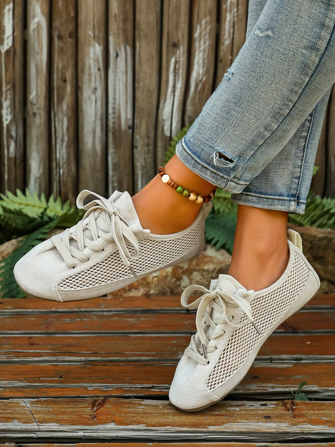 Summer Hollow Out Mesh Casual Women's Shoes, Soft Sole Breathable Flat Lace-Up Sneakers Trainers, Trendy Walking Shoes for Commute