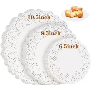 Paper Doilies Assorted Sizes, 6.5inch 8.5inch and 10.5 inch Doilies for Food, 99 Pieces Disposable Lace Paper Doilies for Tables, Round Paper Placemats Bulk for Cakes Desserts Crafts(White)