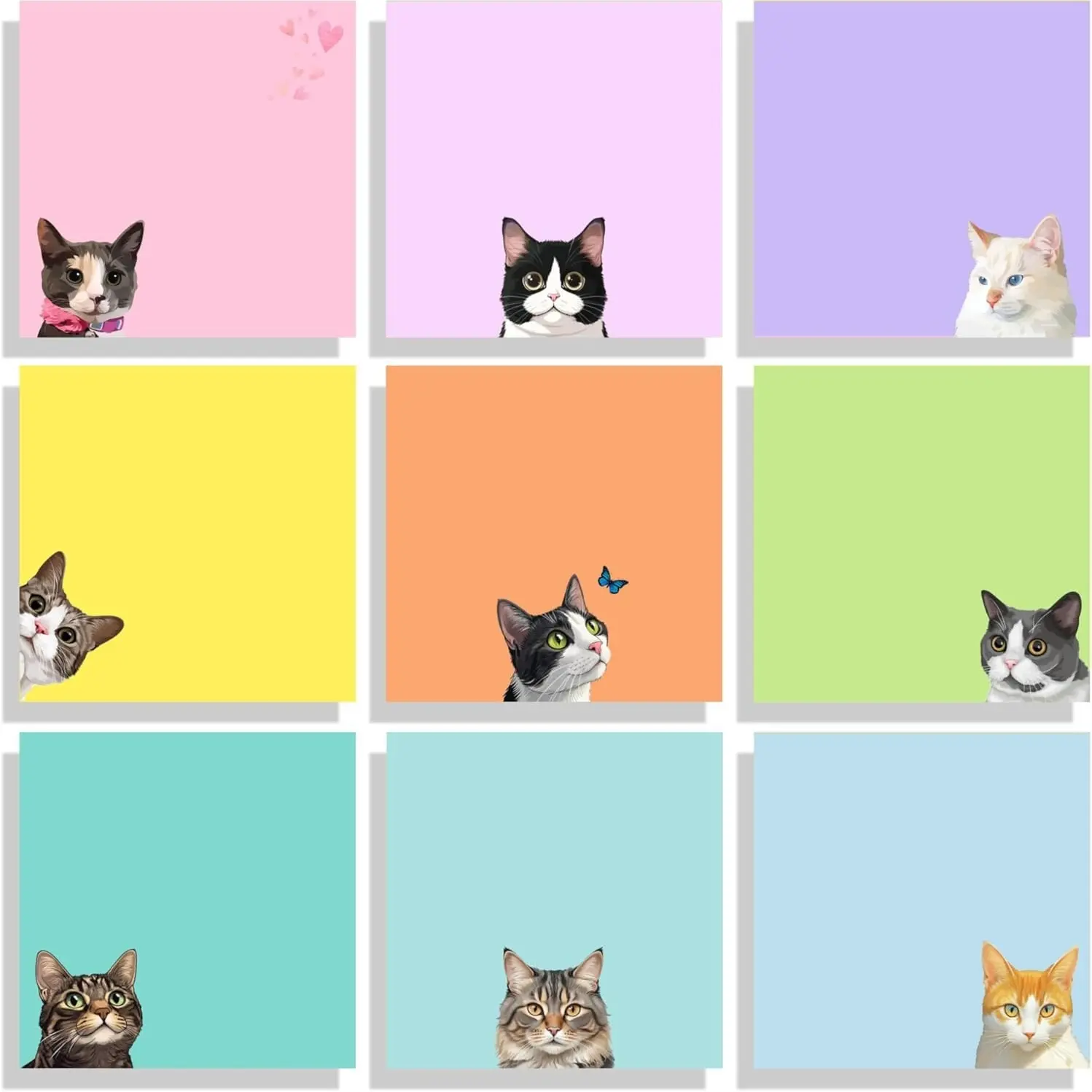 Colorful cat sticky notes, strong adhesive solid color memo stickers, creative cute little notebook markers for students