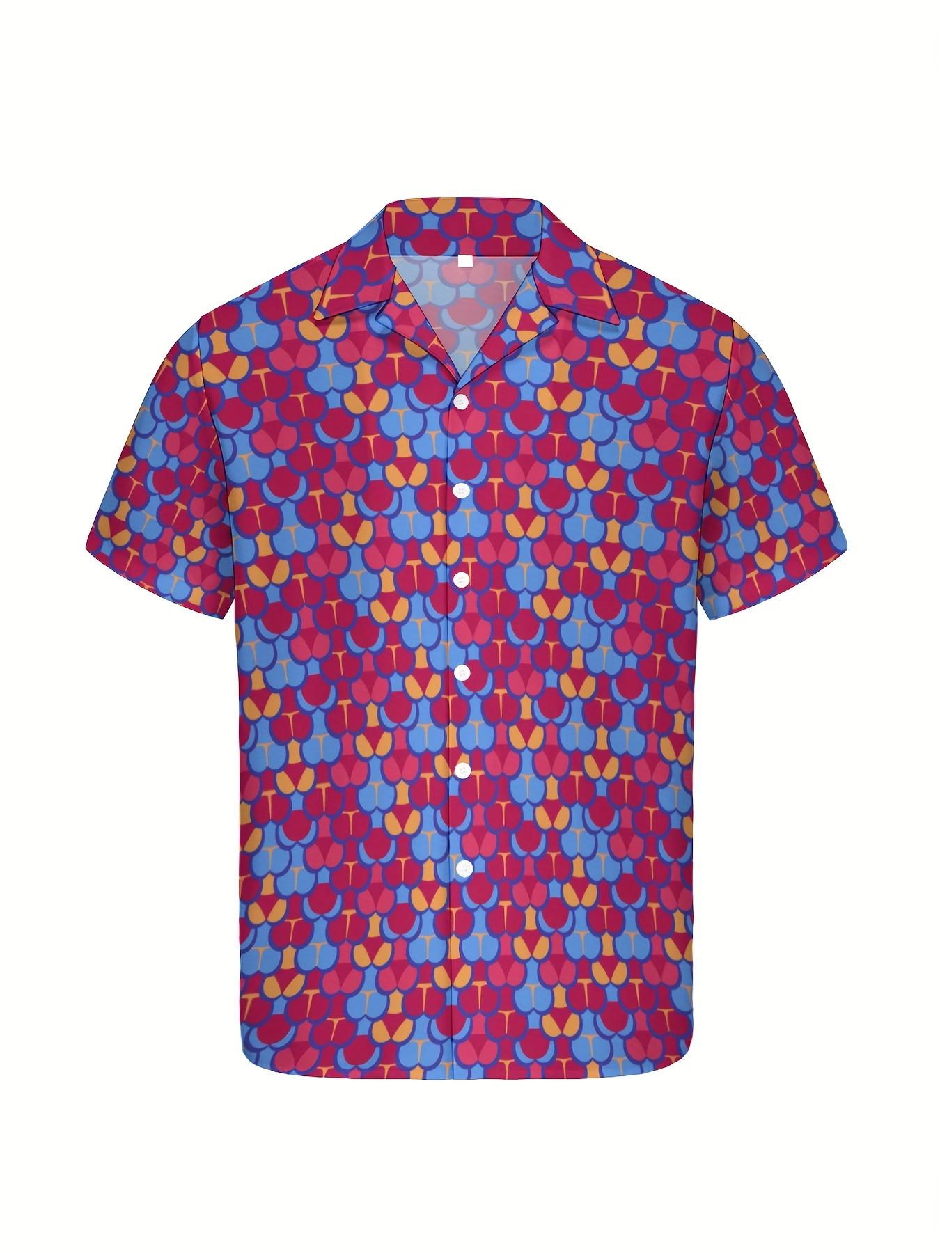 [3pcs Hawaiian Shirt Set] 3pcs Men's Hawaiian Shirt and Short Set| Funny Red 80s Flashes, Soft Fabric, Breathable, Button Short Sleeve, Casual Beach Outfits with Bucket Hats