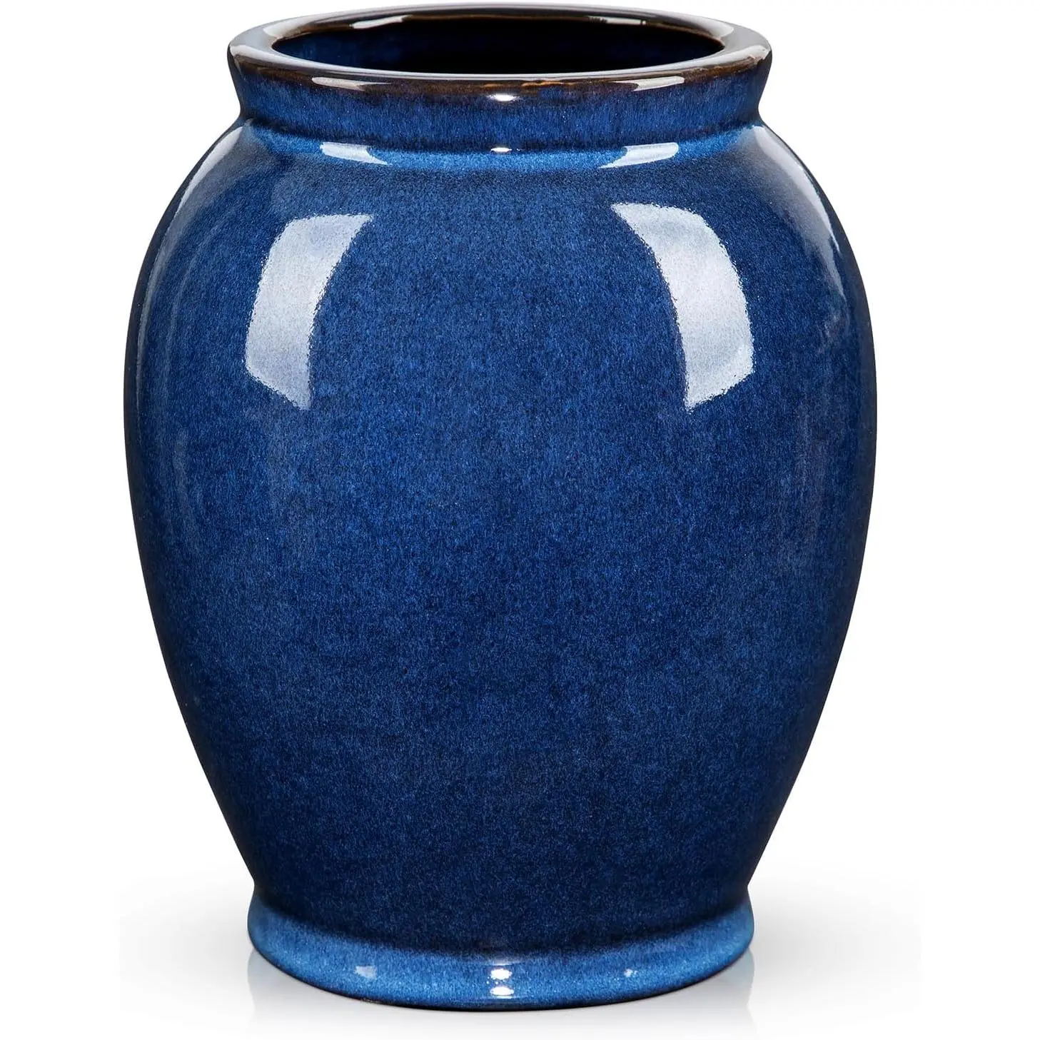 Blue Large Ceramic Vases for Flowers Navy Blue Glazed Pottery Vases Rustic Modern Farmhouse Distressed Decorative Vase for Home Kitchen Mantel Shelf Living Room Table Centerpiece Decor - 6.7 Inch Tall