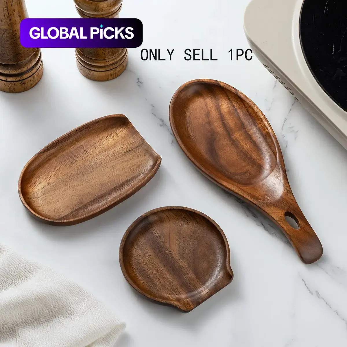 1pc Teak Spoon Holder Rack, Kitchen Utensil Organizer, Home Heat-Resistant Storage Stand, Tabletop Shelf for Spoons and Ladles, Wooden Kitchenware #GLOBAL PICKS