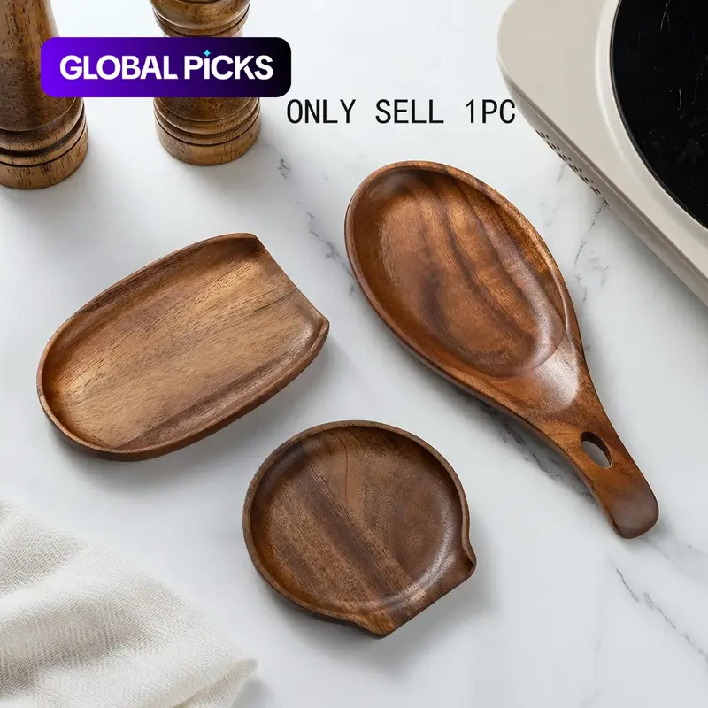 1pc Teak Spoon Holder Rack, Wooden Kitchen Utensil Organizer, Heat-Resistant Storage Stand, Tabletop Shelf for Spoons and Ladles #GLOBAL PICKS