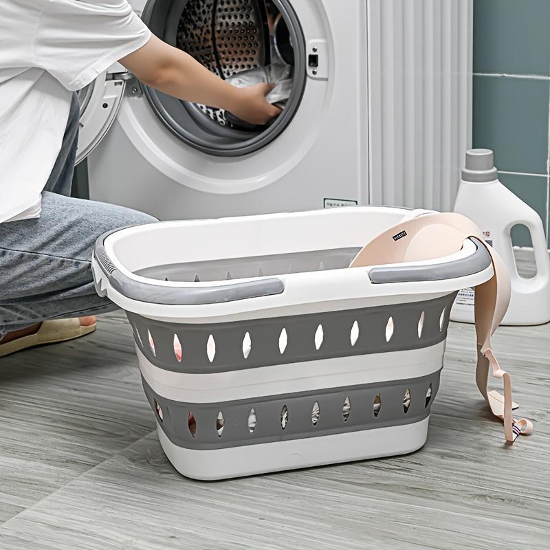 Foldable Laundry Basket with Handle, Durable Plastic, Space-Saving Rectangle Design for Bedroom and Bathroom, Easy to Clean Storage Solution, Collapsible Laundry Hamper
