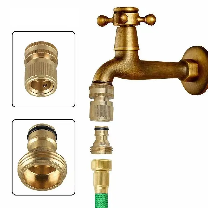 Full Copper Quick Connect Versatile Shower Faucet Adapter, 3/4 Fast Connector, American Style 6mm Nipple, Bathroom, Garden Irrigation Connector, Standard Us Plumbing, Water Connection