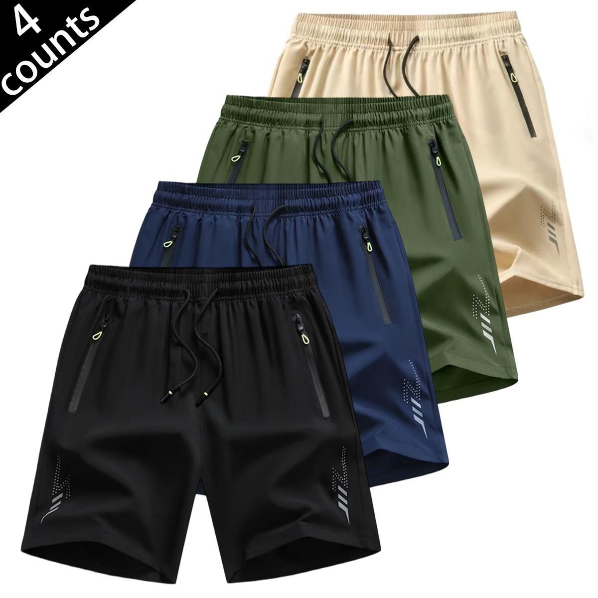 Side-Zip Reflective Performance Pro Mens Quick Dry Athletic Shorts with Secure Side Zipper Pocket and Reflective Logo Graphic Drawstring Waist Breathable Sportswear for Night Runs and Gym Workouts