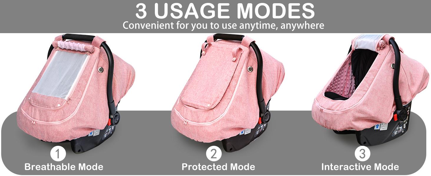 Waterproof Baby Car Seat Cover, Patented Pink Cold Weather Carseat Cover for Babies,Infant Car Seat Cover Canopy for Girls, Windproof Car Seat Canopy for Girls, Keeps Babies Warm and Cozy