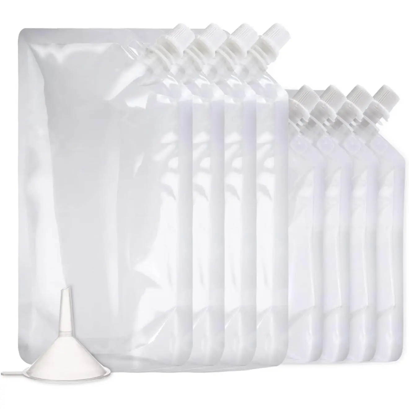 Reusable Alcohol Pouches for Liquor, Concealable Plastic Drinking Flasks with Funnel, Travel Liquor Bags for Adults (8OZ4 + 16OZ4)Gift