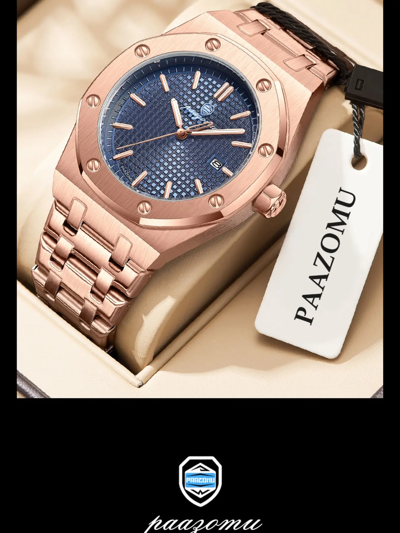 2026 luxury luxury men's square quartz watch waterproof luminous date men's watch high quality stainless steel business men's watch with box.