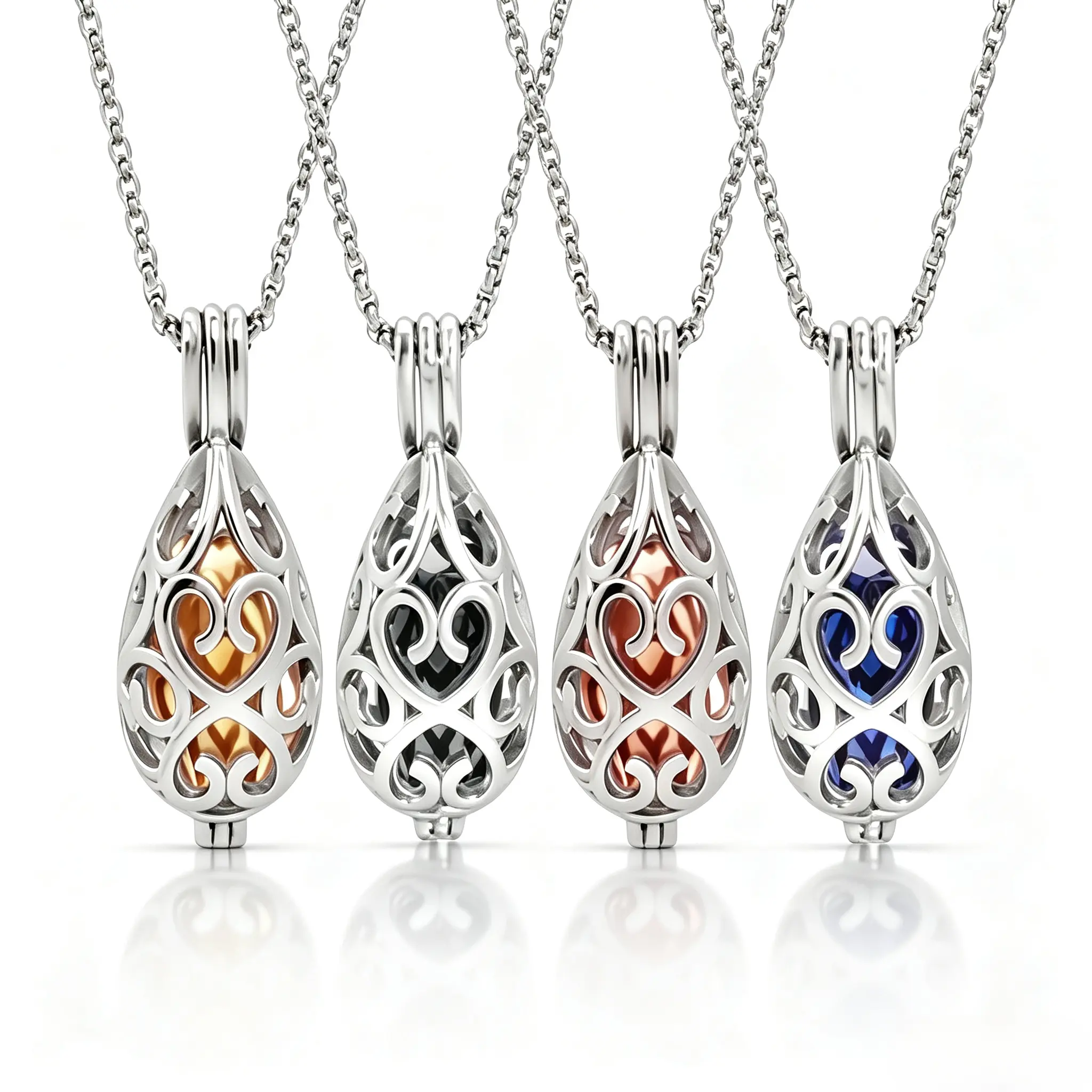 Stainless Steel Teardrop Hollowed‑Out Ashes & Perfume Necklace, Men & Women Teardrop Keepsake Locket Stainless Steel Chain, Hollow Carved Commemorative Pendant, Personalized Sentimental Gift, Graduation Gift