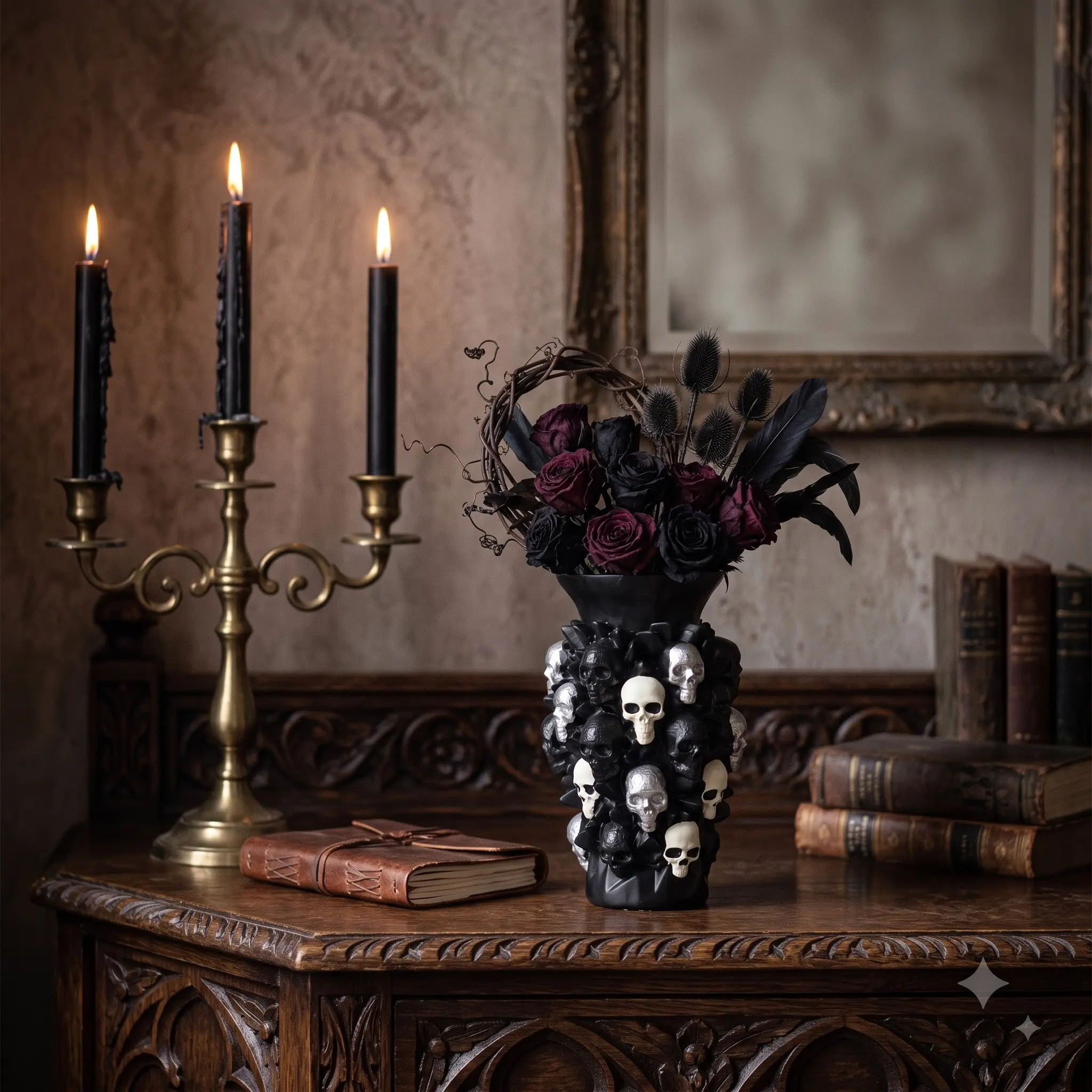 Resin Skull Textured Vase, Dining Table Centerpiece, Eerie Silver Color, Gift for Horror Fans, Spooky Season Essentials