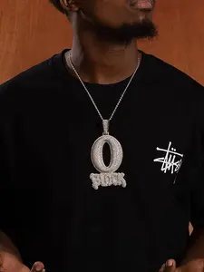 Hip-Hop Trendy Full Diamond O-Shape Zircon Letter Pendant Necklace, Fashionable Simple Design, Perfect for Daily Wear