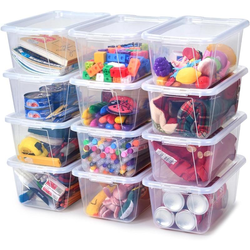 Clear Plastic Storage Bins with LidsStackable Containers for Classroom Toy Storage Organizer 5 Qt 12 Pack Small Tubs Tote Box for Playroom Sorting 12×7.2×5.1 in