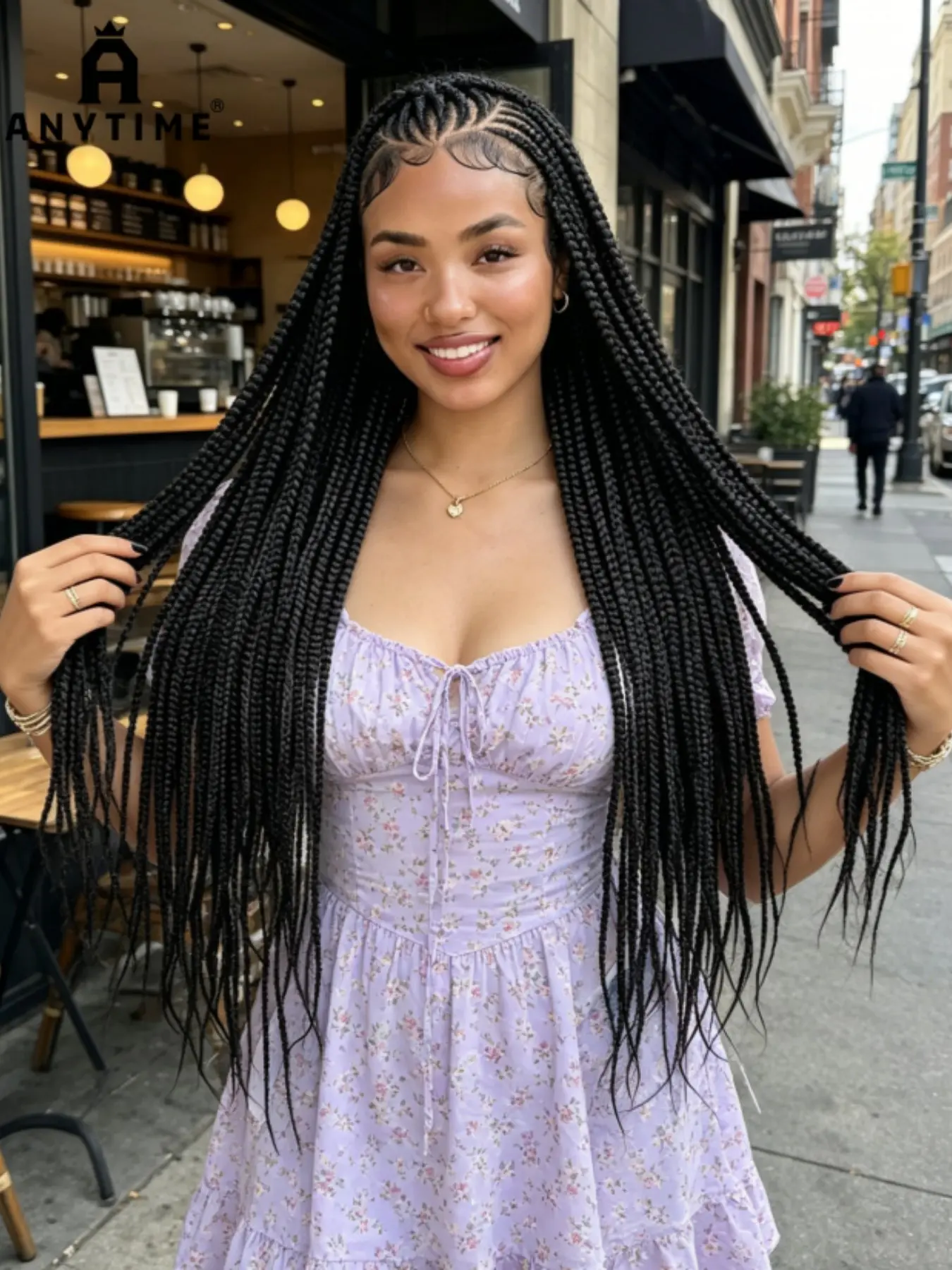 34inch Full Lace Synthetic Cornrow Braided Wig, Lace Wigs, Glueless Lace Frontal Knotless Braids, Baby Hair, for Women, All Seasons