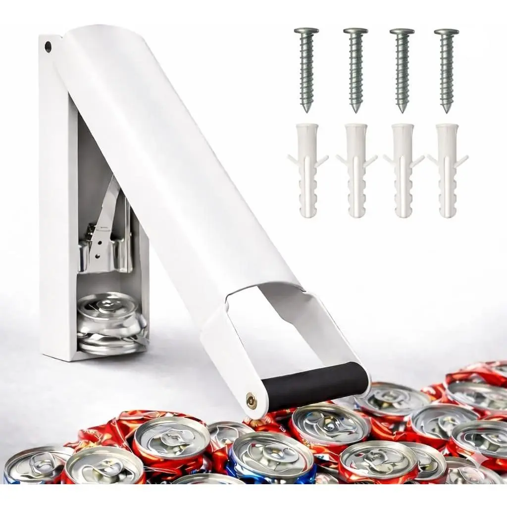 Heavy Duty Wall Mounted Can Crusher - 8oz 12oz 16oz White Can Crushers for Recycling Compactor for Seltzer Soda Beer Plastic Bottle Aluminum Smasher for Recycling Bin