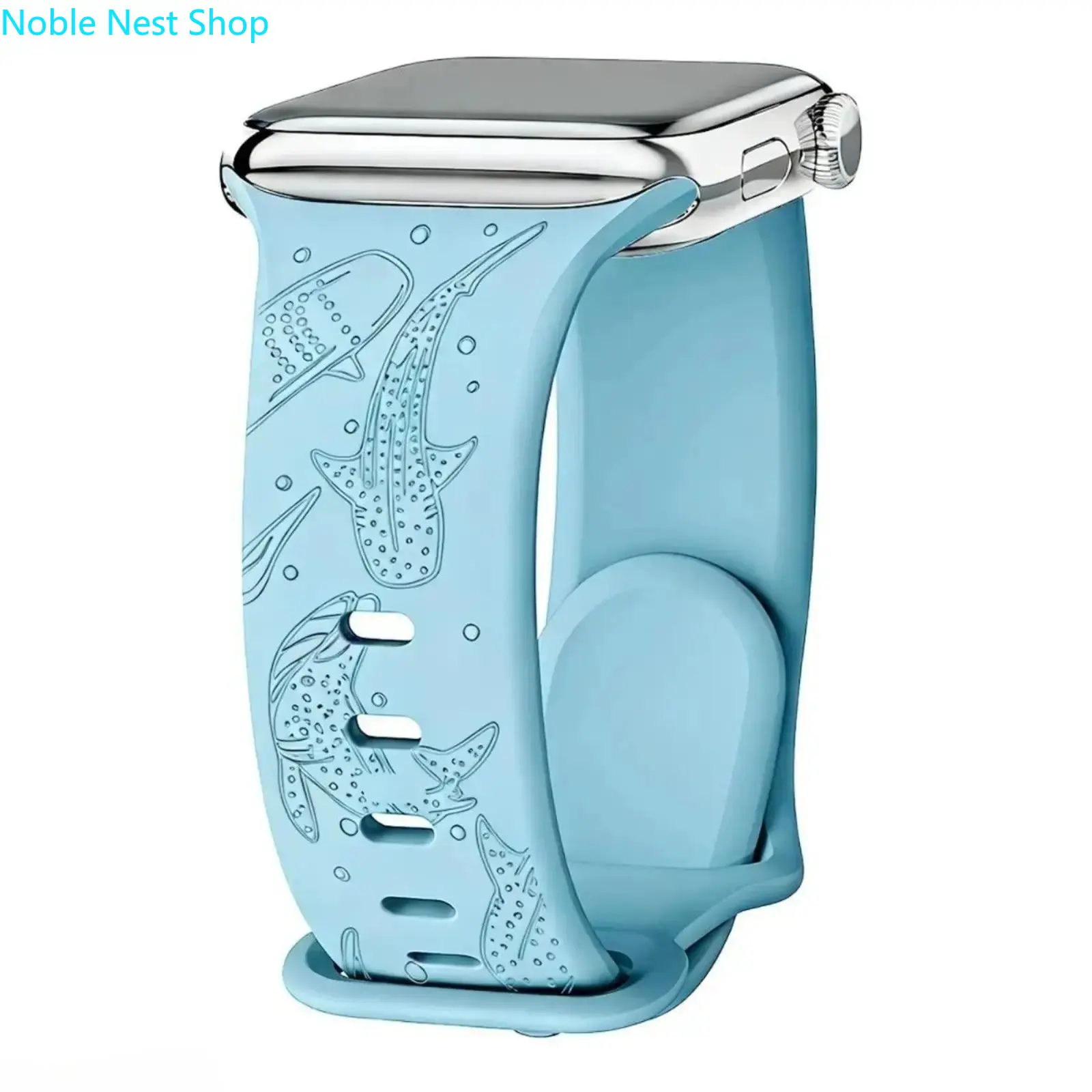 Ocean Themed Whale Shark Laser Engraved Silicone Watch Band, Breathable Sport Strap for Women, Compatible with All Apple Watch Models (Watch Not Included) Daily Casual Accessories