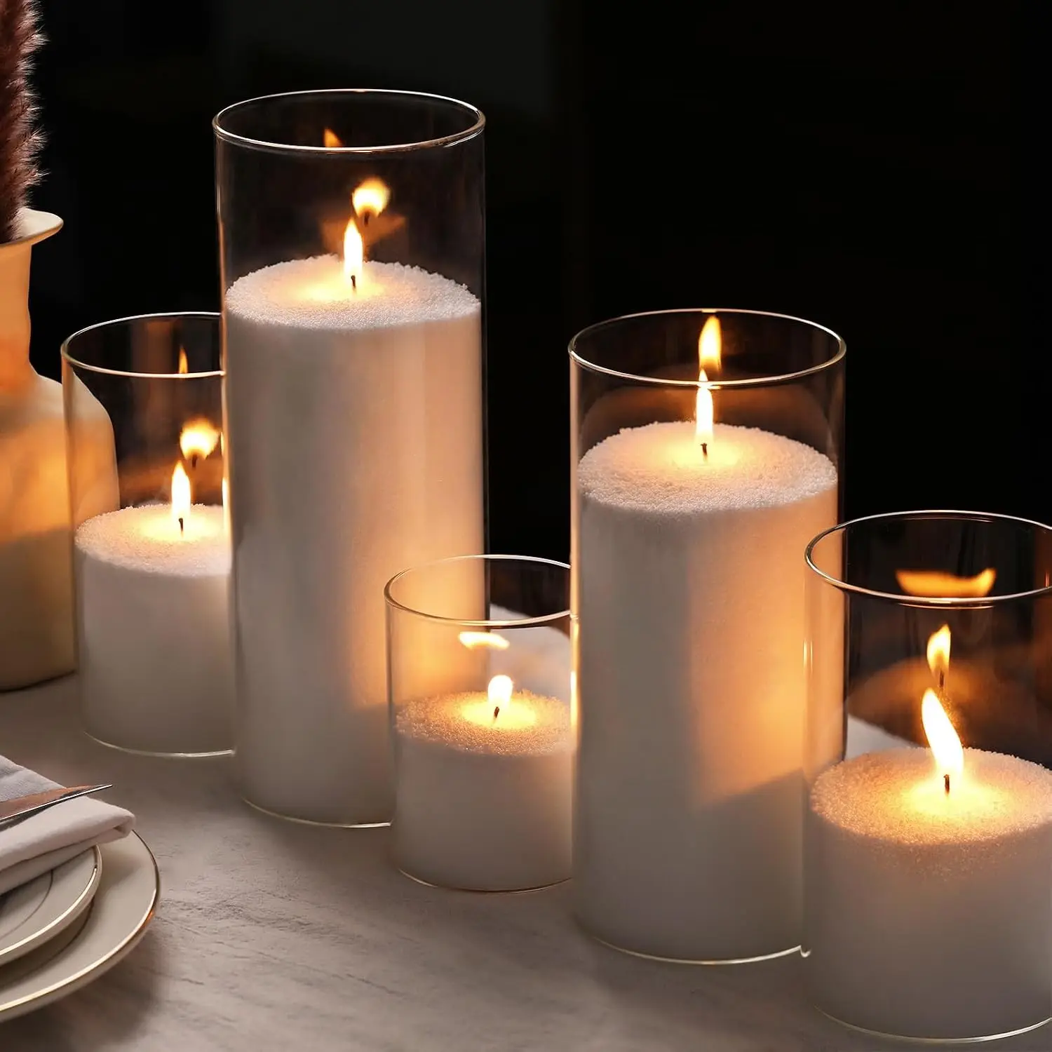 8LB Candle Sand- White Candle Beads, Sand Wax for Wedding Decor, Pearled Candles with Wicks (50 Pcs) & Wooden Spoons, Unscented for Powder Candle Making, Candles Refill Kit