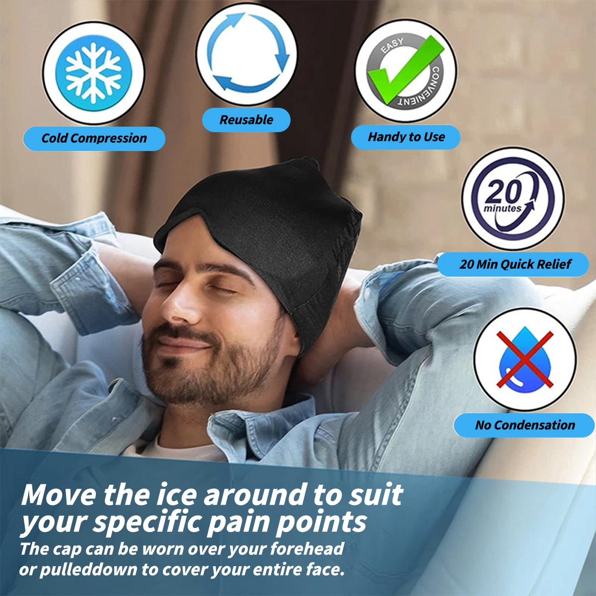 Migraine Headache Relief Cap Gel Ice Head Wrap Hot Cold Therapy for Sinus Puffy Eyes Tension Hangover Stress Relief
