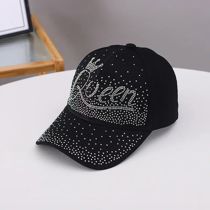 Women Rhinestone Queen Letter Baseball Cap with Crown Pattern, Sparkling Crystal Curved Brim Dad Hat, Adjustable Black Casual Sun Hat for Daily Outdoor Wear