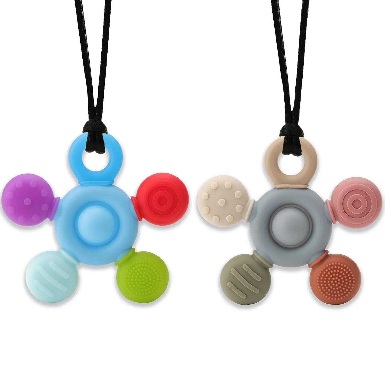 Silicone Sensory Chew Necklace for Kids, Teens & Adults - Oral Motor Chew Toys for Autism, ADHD, SPD, Anxiety - Grey+Blue(Gift)